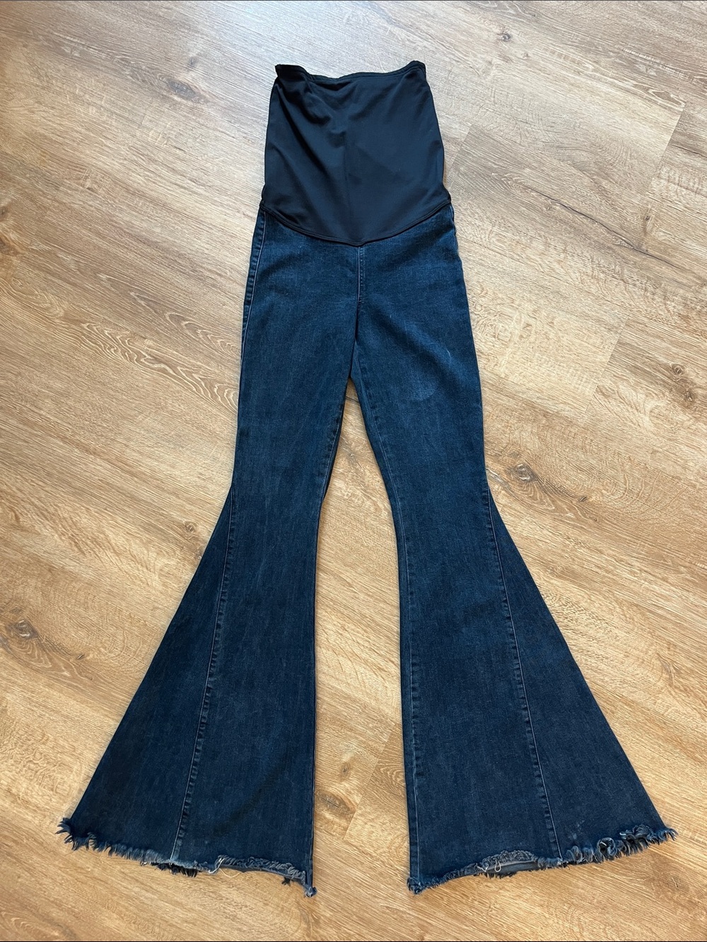 Show Me Your MuMu Dark Blue Flare Maternity Jeans with Black Panel